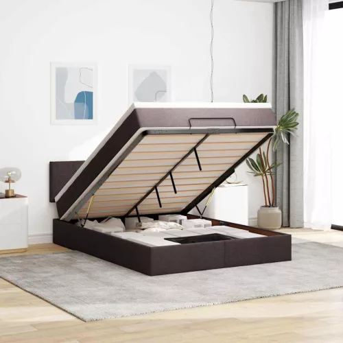 vidaXL Ottomán ágy matraccal & LED-ek Sötétbarna 140x190 cm szövet