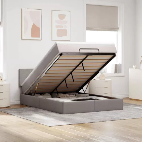 vidaXL Ottomán ágy matraccal & LED-ek Taupe 140x190 cm anyaggal