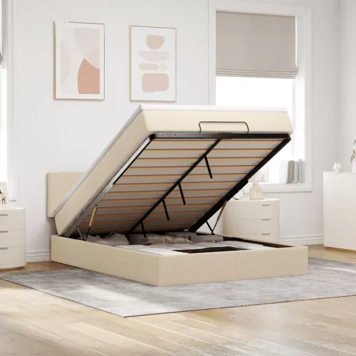 vidaXL Ottomán ágy matraccal & LED-ek krém 140x190 cm szövet