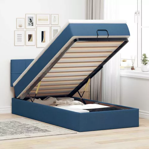 vidaXL Ottomán ágy matraccal & LED kék 90x200 cm szövet