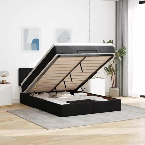 vidaXL Ottomán ágy matraccal & LED-ek Fekete 140x190 cm Szövet