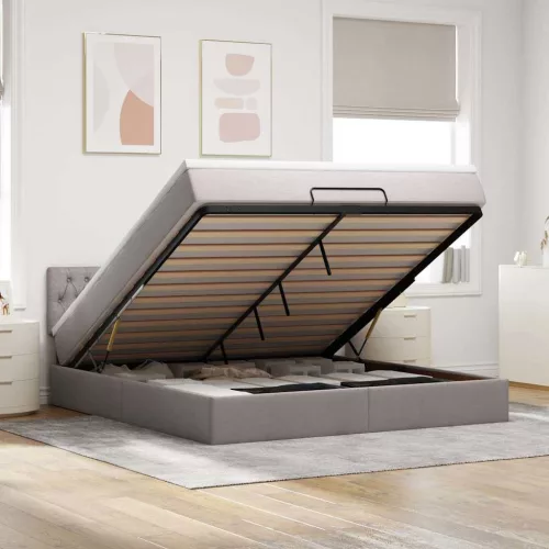 vidaXL tópszínű szövet ottomán ágy matraccal & LED-ek 180x200cm