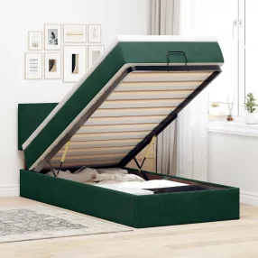   vidaXL sötétzöld bársony ottomán ágy matraccal & LED-ek 80 x 200 cm