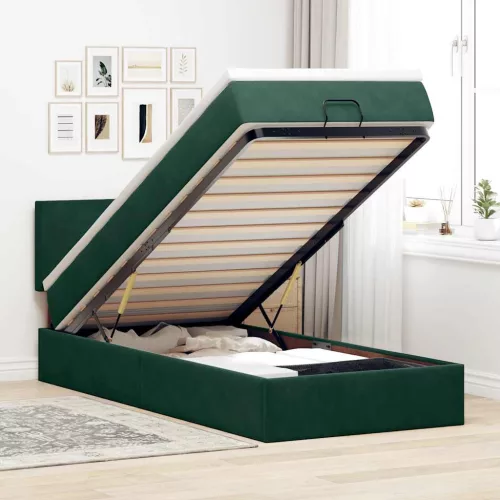 vidaXL sötétzöld bársony ottomán ágy matraccal & LED-ek 80 x 200 cm