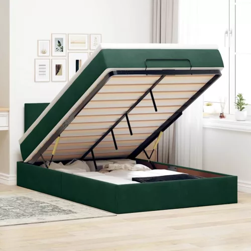 vidaXL sötétzöld bársony ottomán ágy matraccal & LED-ek 120x190cm