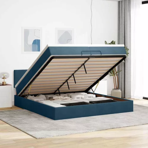 vidaXL Ottomán ágy matracokkal & LED-ek Sötétkék 200x200cm bársony
