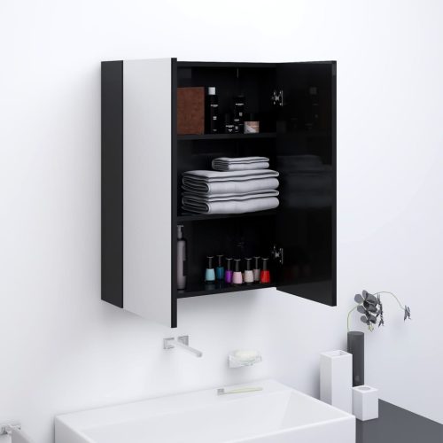 fényes fekete MDF tükrös fürdőszobaszekrény 60 x 15 x 75 cm