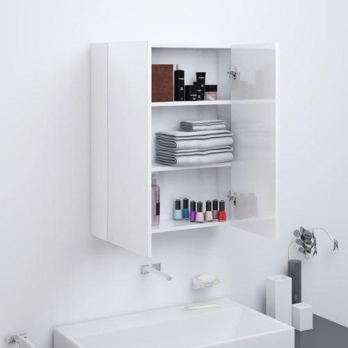 fényes fehér MDF tükrös fürdőszobaszekrény 60 x 15 x 75 cm