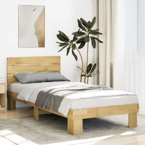 ágykeret fejtámlával matrac nélkül 75x190 cm tömör fa tölgyfa