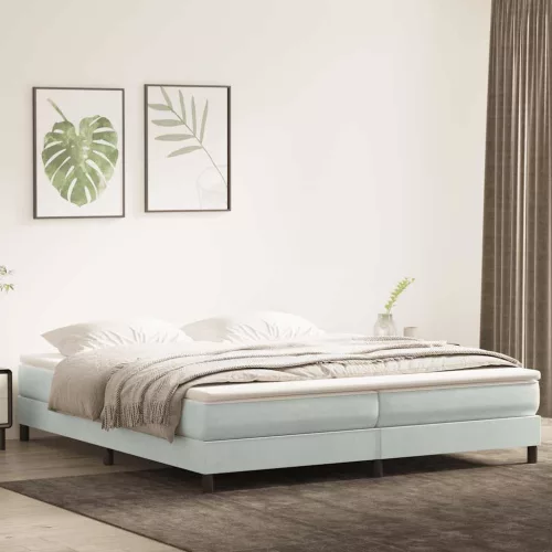 világosszürke bársony rugós ágy matrac nélkül 200x210 cm