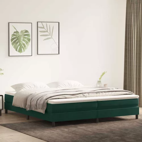 vidaXL sötétzöld bársony rugós ágy matrac nélkül 200x210 cm