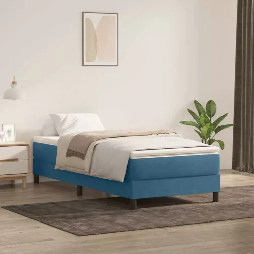 sötétkék bársony rugós ágy matrac nélkül 80x220 cm