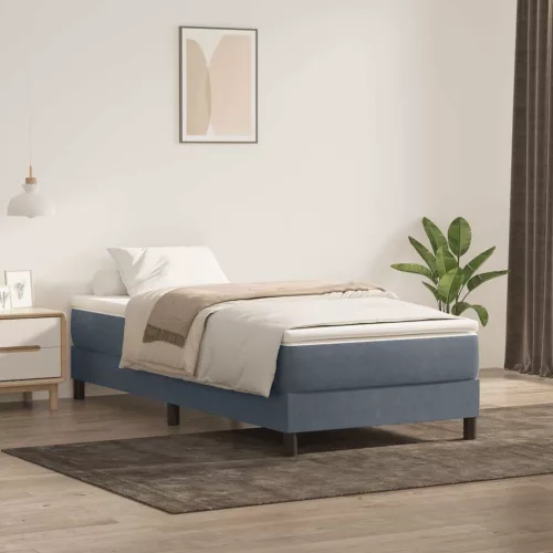 sötétszürke bársony rugós ágy matrac nélkül 90x220 cm