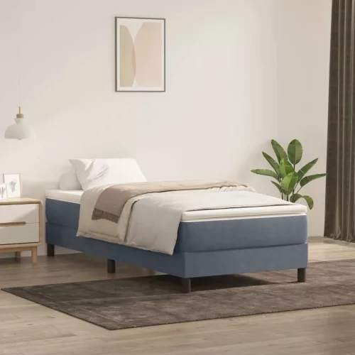 sötétszürke bársony rugós ágy matrac nélkül 100x220 cm