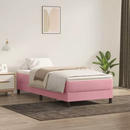 Box Spring ágy matrac nélkül rózsaszín 100x220 cm bársony