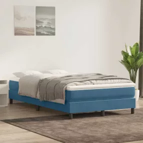 sötétkék bársony rugós ágy matrac nélkül 120x220 cm