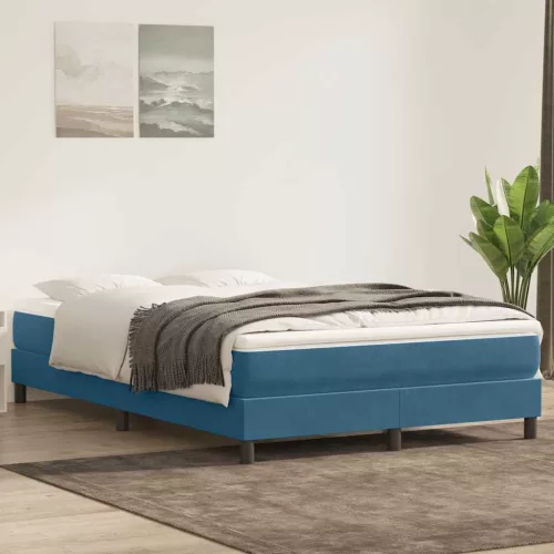 vidaXL sötétkék bársony rugós ágy matrac nélkül 140x220 cm