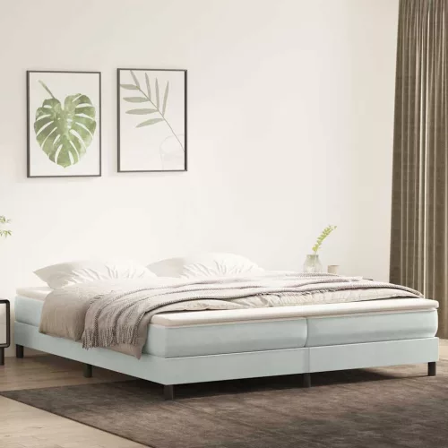 világosszürke bársony rugós ágy matrac nélkül 200x220 cm
