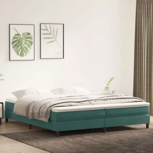 sötétzöld bársony rugós ágy matrac nélkül 200x220 cm