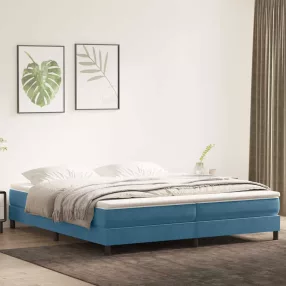 sötétkék bársony rugós ágy matrac nélkül 200x220 cm