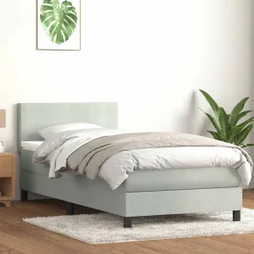   világosszürke bársony rugós és LED-es ágy matraccal 80x210 cm