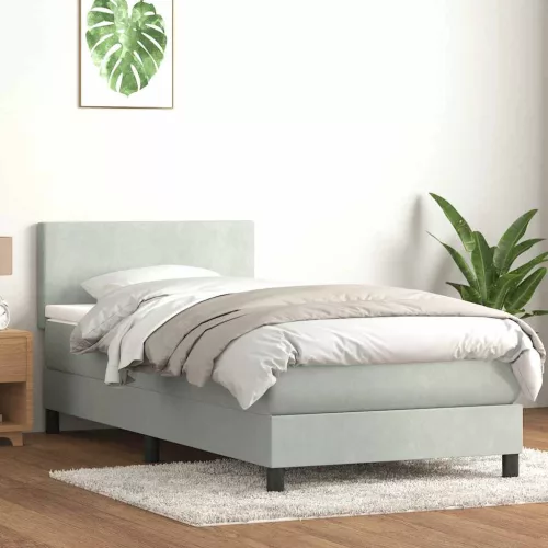 világosszürke bársony rugós és LED-es ágy matraccal 80x210 cm