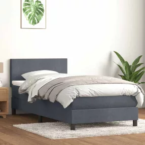   sötétszürke bársony rugós és LED-es ágy matraccal 80x210 cm