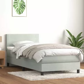   világosszürke bársony rugós és LED-es ágy matraccal 90x210 cm
