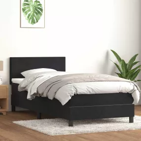 fekete bársony rugós és LED-es ágy matraccal 90x210 cm