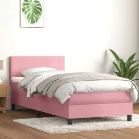   rózsaszín bársony rugós és LED-es ágy matraccal 90x210 cm
