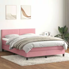   rózsaszín bársony rugós és LED-es ágy matraccal 160x210 cm