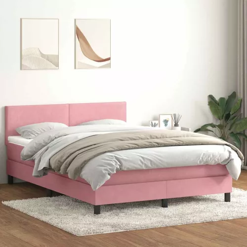 rózsaszín bársony rugós és LED-es ágy matraccal 160x210 cm