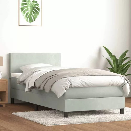 világosszürke bársony rugós és LED-es ágy matraccal 80x220 cm