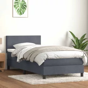   vidaXL sötétszürke bársony rugós és LED-es ágy matraccal 80x220 cm