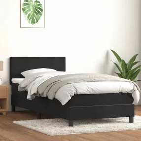 fekete bársony rugós és LED-es ágy matraccal 80x220 cm