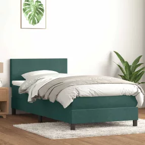   sötétzöld bársony rugós és LED-es ágy matraccal 80x220 cm