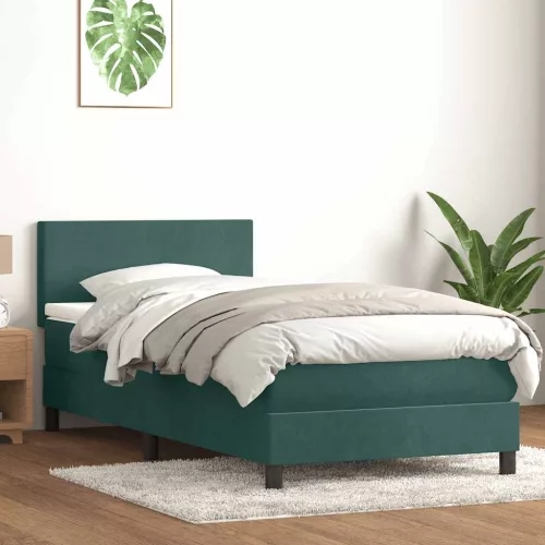 sötétzöld bársony rugós és LED-es ágy matraccal 80x220 cm