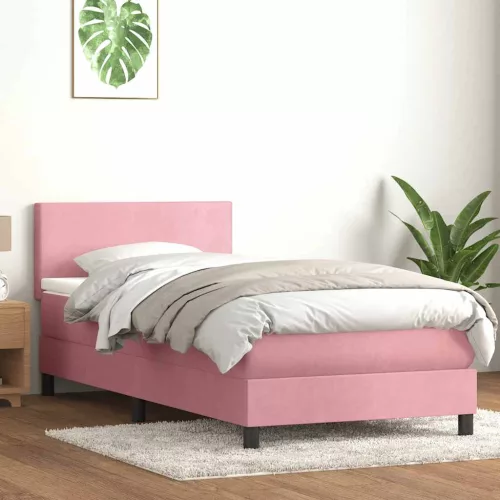 vidaXL rózsaszín bársony rugós és LED-es ágy matraccal 80x220 cm