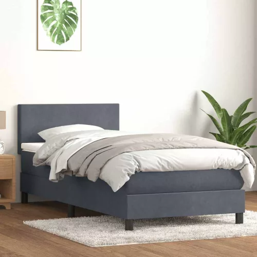 vidaXL sötétszürke bársony rugós és LED-es ágy matraccal 90x220 cm