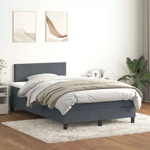 vidaXL sötétszürke bársony rugós és LED-es ágy matraccal 120x220 cm