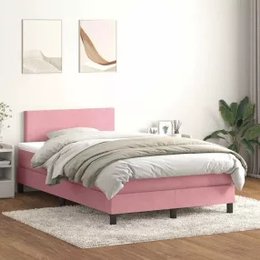   vidaXL rózsaszín bársony rugós és LED-es ágy matraccal 120x220 cm