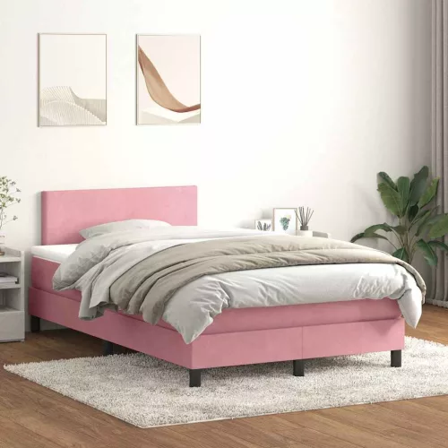 vidaXL rózsaszín bársony rugós és LED-es ágy matraccal 120x220 cm