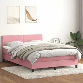  rózsaszín bársony rugós és LED-es ágy matraccal 160x220 cm