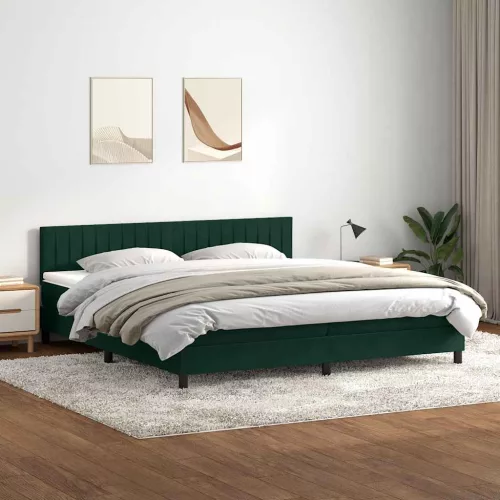 vidaXL sötétzöld bársony rugós és LED-es ágy matraccal 180x220 cm