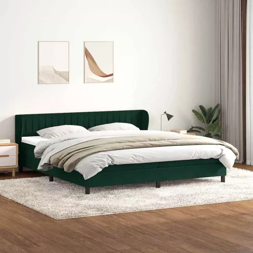 vidaXL sötétzöld bársony rugós ágy matracokkal 180x220 cm