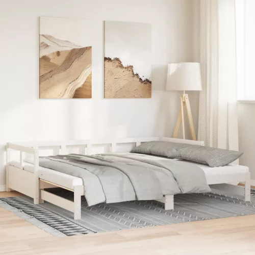 fehér tömör fenyőfa kihúzható kanapéágy matracokkal 90 x 200 cm