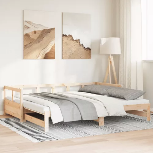 tömör fenyőfa kihúzható kanapéágy matracokkal 90 x 190 cm