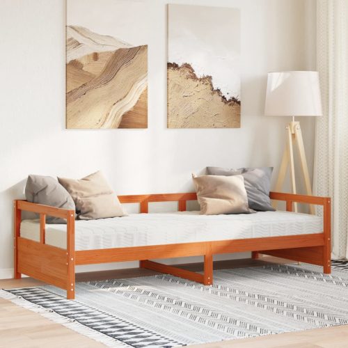 viaszbarna tömör fenyőfa kanapéágy matraccal 90 x 190 cm