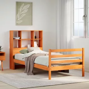   vidaXL viaszbarna tömör fa könyvespolcos ágy matrac nélkül 75 x 190 cm