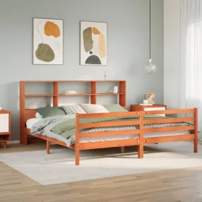   viaszbarna tömör fa könyvespolcos ágy matrac nélkül 200 x 200cm